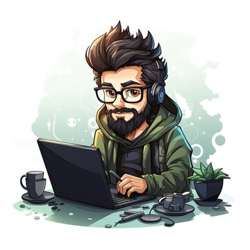 Cute Cartoon Programmer isolated on a white background