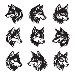 Wolf logo silhouette vector set	
