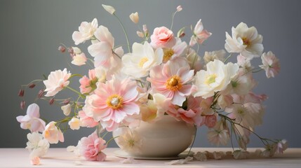 Romantic composition with spring delicate pink flowers in a vase.