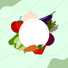Vegetable with plate, copy space, write area. vegetarian day
