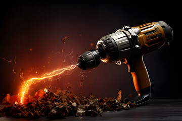 Cordless drill with drill also works as a screw gun. - obrazy, fototapety, plakaty