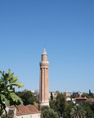 Fototapeta na wymiar Antalya Kaleiçi Old City view. Yivli Minaret, Tekeli Mehmet Pasha Mosque landscape.