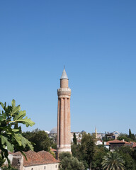 Fototapeta premium Antalya Kaleiçi Old City view. Yivli Minaret, Tekeli Mehmet Pasha Mosque landscape.