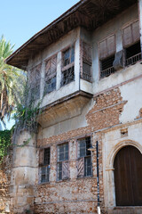 An old abandoned traditional Turkish house.Old turkish house architecture and exterior details