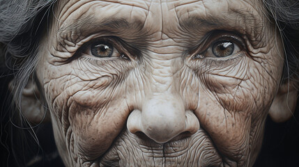 A close-up pencil portrait of an elderly woman, capturing the wisdom and wrinkles etched by time