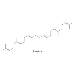 Squalene Hydrocarbon natural lipid found in the skin, used in cosmetics and skincare products Molecular structure skeletal formula on white background.