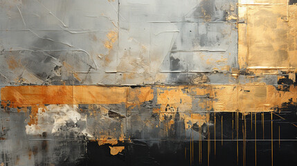 Deconstructed Black and Silver Gold Foil Abstract Art