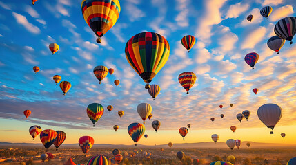 Naklejka premium A hot air balloon festival with colorful balloons dotting the sky. AI generative 