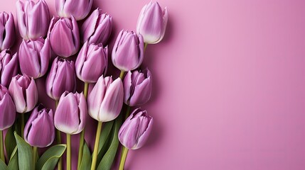 Obraz premium tulips on purple background, copy space