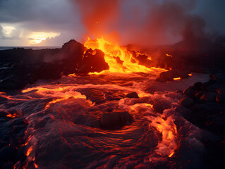 Lava is flowing from the volcano