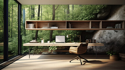 A minimalist workspace with a touch of nature. AI generative
