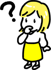 疑問の女性のミニデフォルメのシンプルな女性イラスト＿カラー
