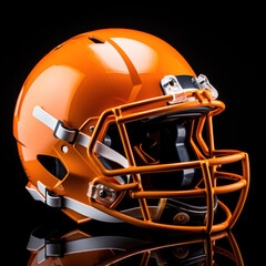 Fototapeta premium Side View of orange Football Helmet with Copy Space Isolated on White Background.