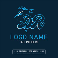 Editable shark with dr letter logo design vector dr letter shark logo design	 - obrazy, fototapety, plakaty