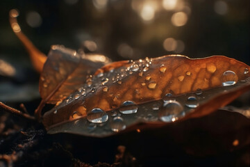 leaf with dew drops. 
