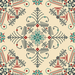 Traditional Latvian embroidery seamless pattern, vector illustration - obrazy, fototapety, plakaty