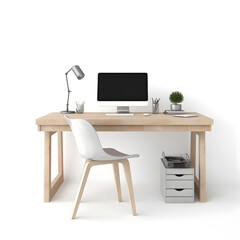 desk and chair on a white background.