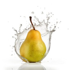 Pear fallin in water splash on white background