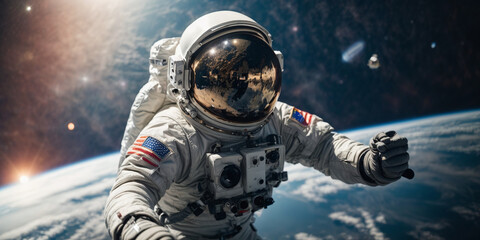 An Astronaut floating in space - obrazy, fototapety, plakaty