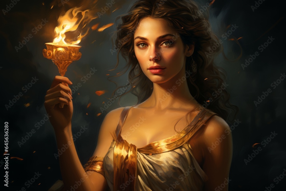 Wall mural greek goddess with torch in her hand. generate ai