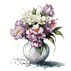 Vase of azalea clipart white background illustration created with AI generative technology tools