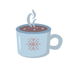 Christmas cup with hot drink. Vector cartoon illustration. Winter decorative element.