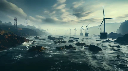 Tuinposter Wind turbines in the ocean © A2Z AI 