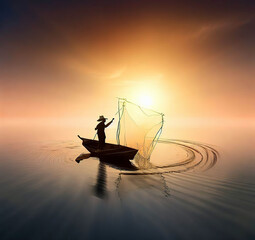 silhouette of a boat in sunset