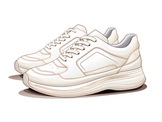 A pair of white sneakers on white backgrounds