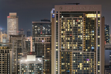 Night view of Kuala Lumpur and Platinum Tower. Malaysia.