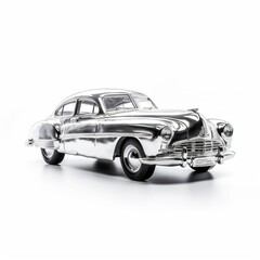 Silver vintage car on a white background 