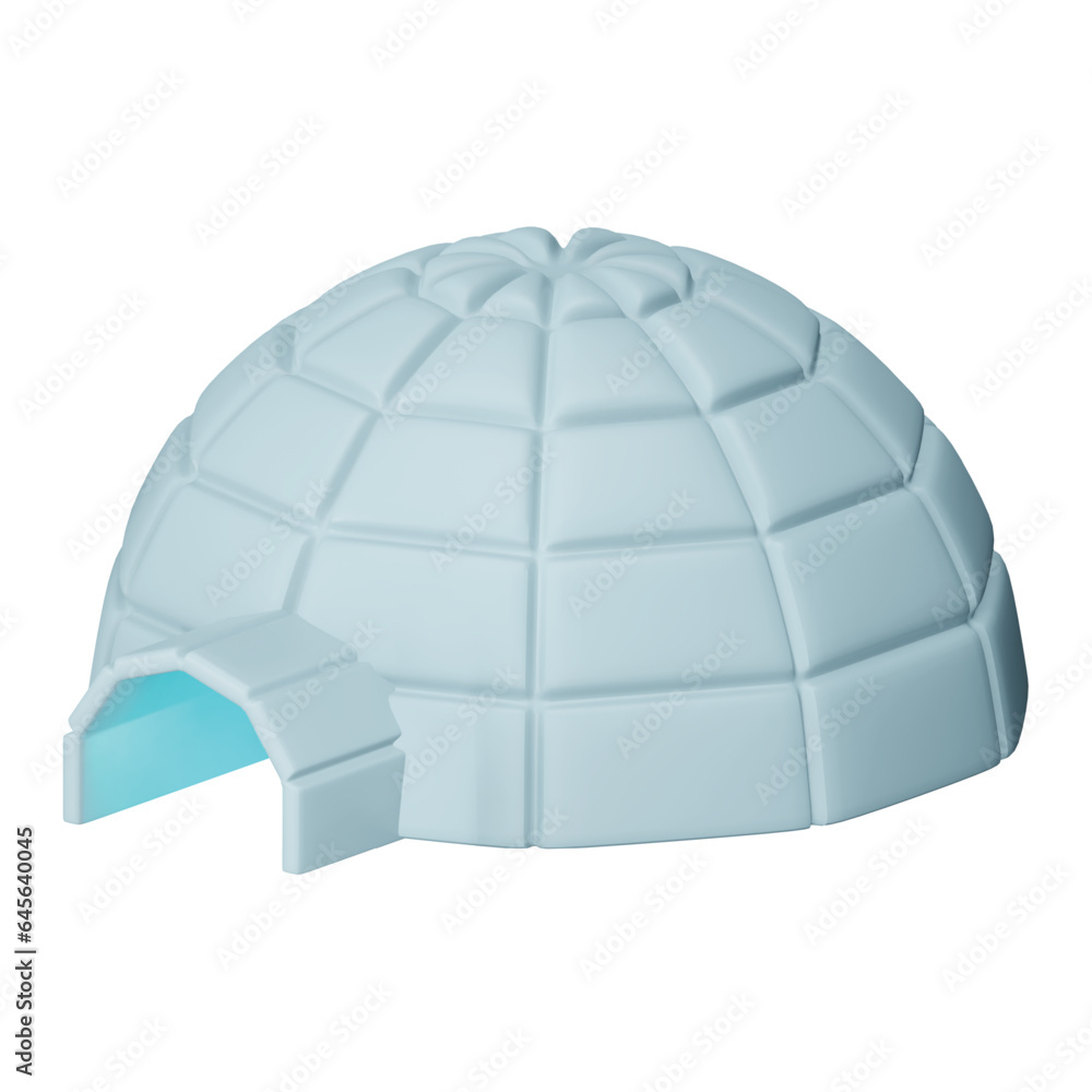 Poster igloo 3d rendering isometric icon.