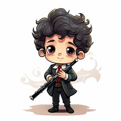 Cute Cartoon Flutist isolated on a white background