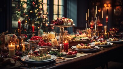 christmas, dinner, party, celebrate, festive, dining, friendship, luxury, new year, plate. christmas dinner party coming to celebrate. luxury dining long time to see and then candle and plate too much