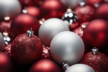 Fototapeta premium christmas, celebrate, festive, friendship, luxury, seasonal, christmas decoration, snow, tradition, elegance. background image is christmas decoration ball, red and silver color put on too much.