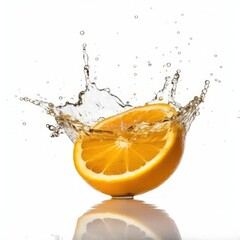 Orange in water splash on white background