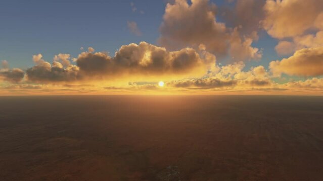 Aerial view at sunset of the Australian desert in the Northern Territory. Australia
