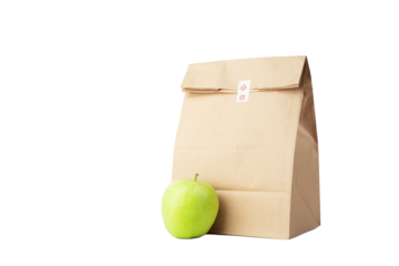Lunch bag with apple isolated, takeaway delivery box, responsible wrapping