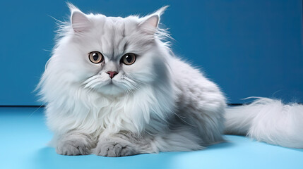 A Beautiful Muppet White Cat with Big Eyes Laying on The Bed Domestic Animal Selective Focus