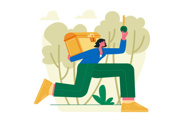 Woman Finds Treasure Vector Illustration