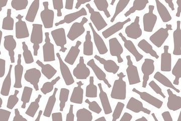 Trendy seamless pattern of silhouettes of alcohol bottles in doodle style. Alcoholic drinks. Great for bar menu, drink menu, banner, print. EPS10 vector illustration. Isolated on white background