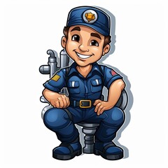 Cute Cartoon Plumber isolated on a white background