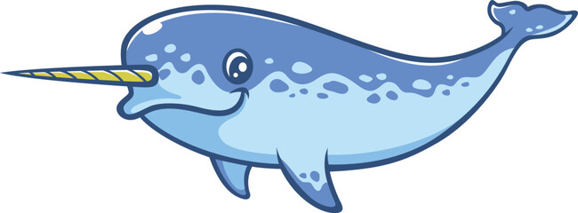 Cute Blue Narwhal Cartoon Mascot