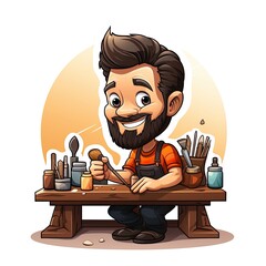 Cute Cartoon Sculptor isolated on a white background