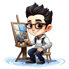 Cute Cartoon Sculptor isolated on a white background