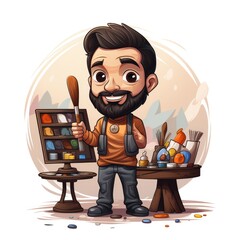 Cute Cartoon Sculptor isolated on a white background