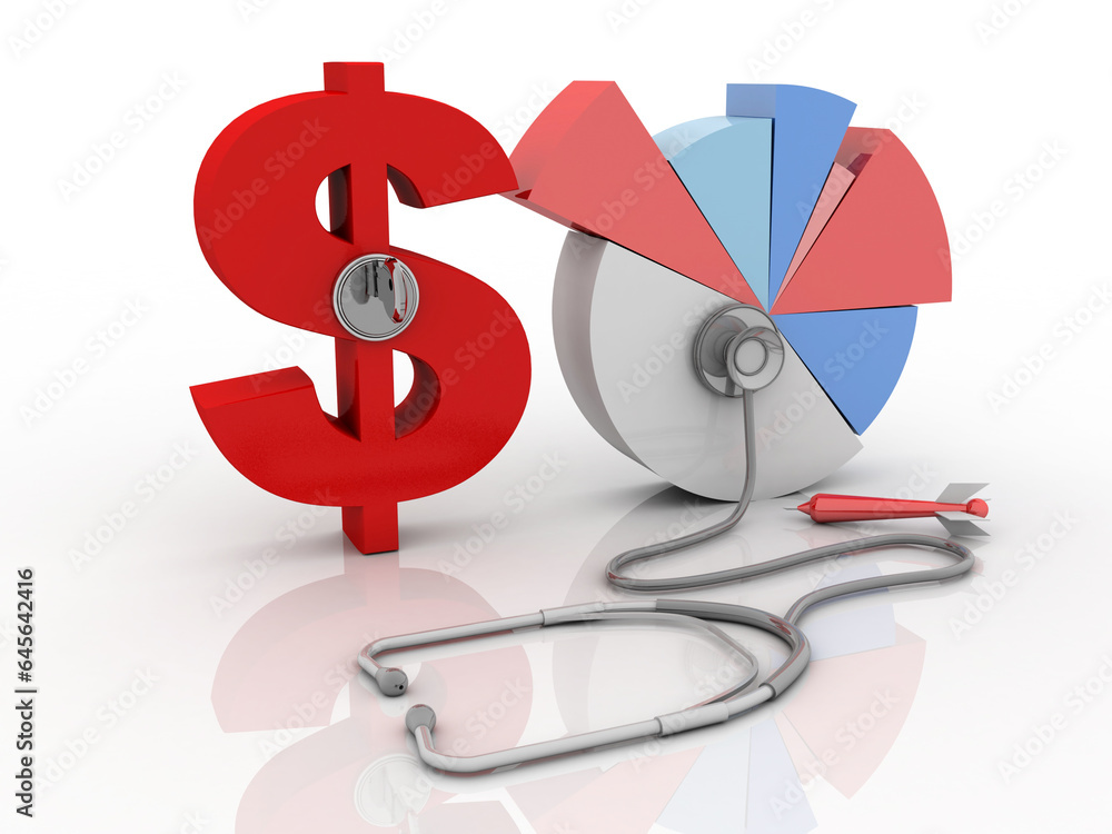 Poster 3d rendering dollar symbol with stethoscope