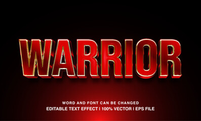 Warrior editable text effect template, 3d bold red glossy futuristic typeface, premium vector