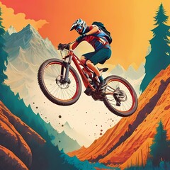 Extreme sport mountain biking . Vector illustration.. AI Generation
