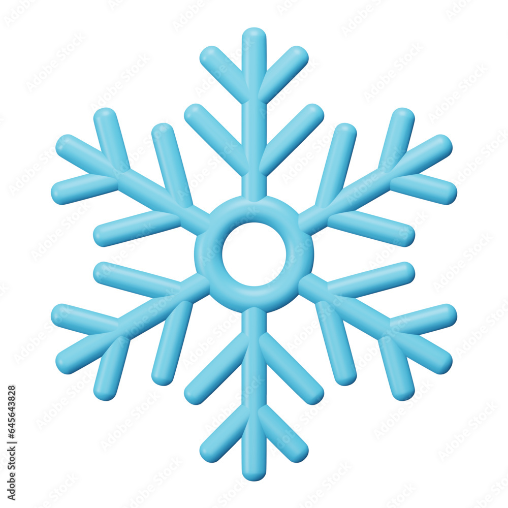 Poster snowflake 3d rendering isometric icon.